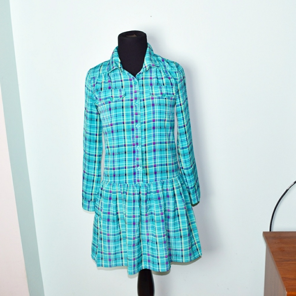 Beautiful Blue Flowy Plaid Swing Dress - Picture 1 of 2